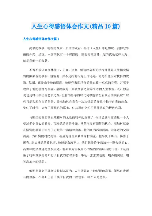 人生心得感悟体会作文(精品10篇)