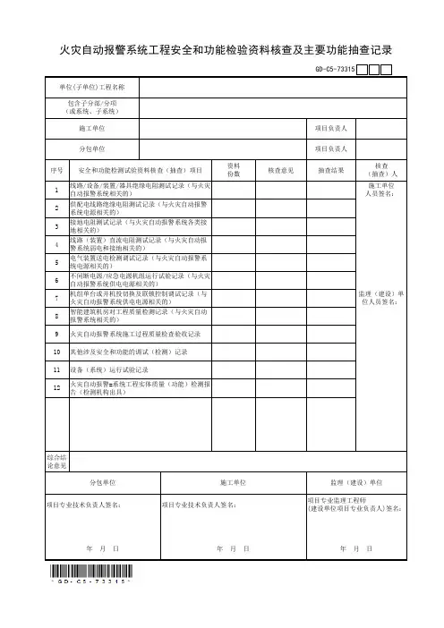 7.3.3.15、火灾自动报警系统工程安全和功能检验资料核查及主要功能抽查记录