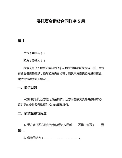 委托资金借贷合同样书5篇
