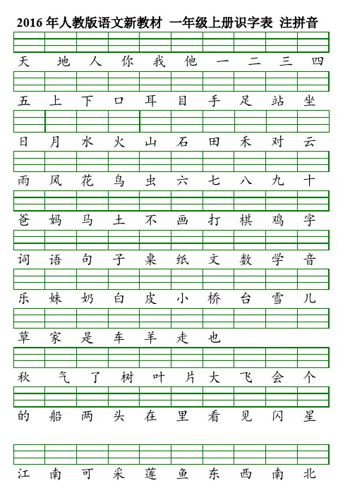 人教版一年级上册识字表-注拼音