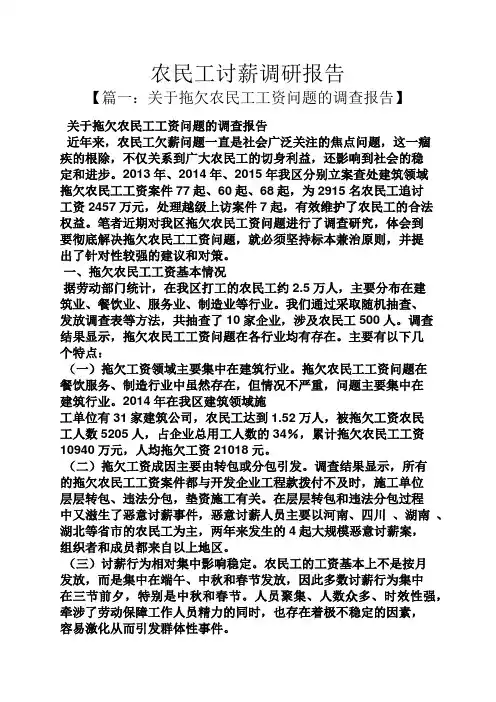 工作报告之农民工讨薪调研报告