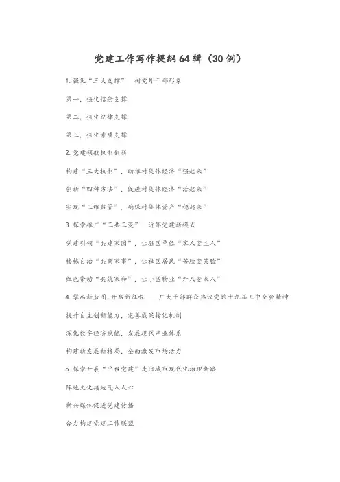 党建工作写作提纲64辑(30例)