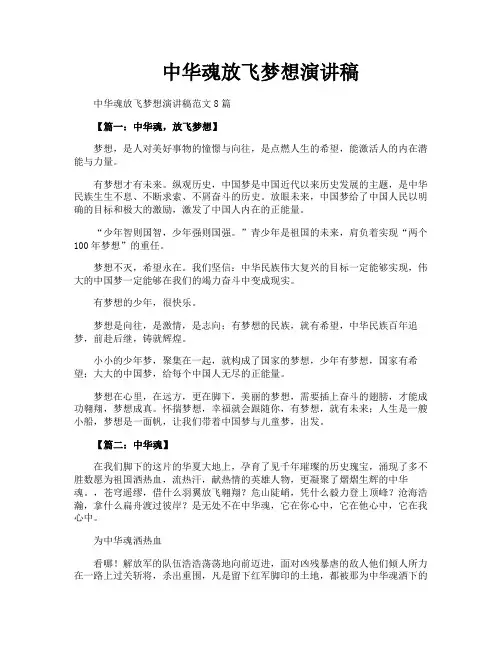 中华魂放飞梦想演讲稿