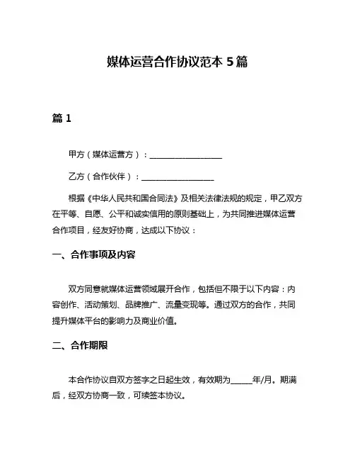 媒体运营合作协议范本5篇