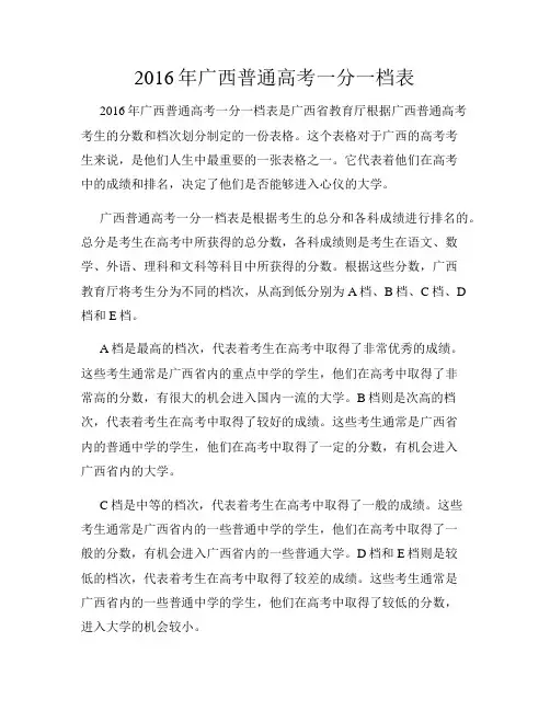 2016年广西普通高考一分一档表