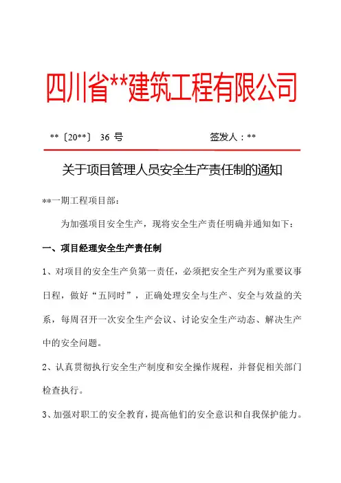 安全生产责任制-企业红头文件