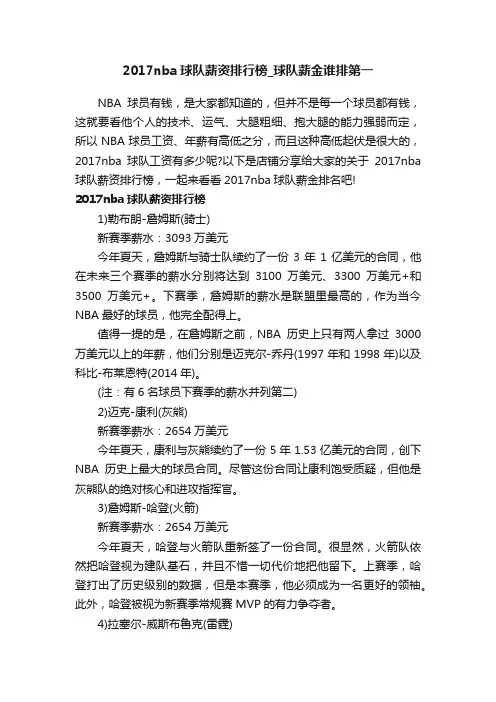 2017nba球队薪资排行榜_球队薪金谁排第一
