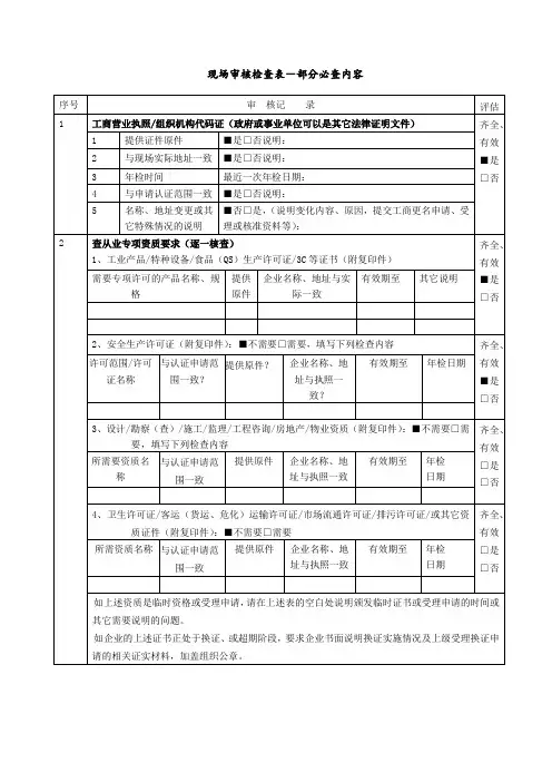 26现场审核检查表部分必查内容f1