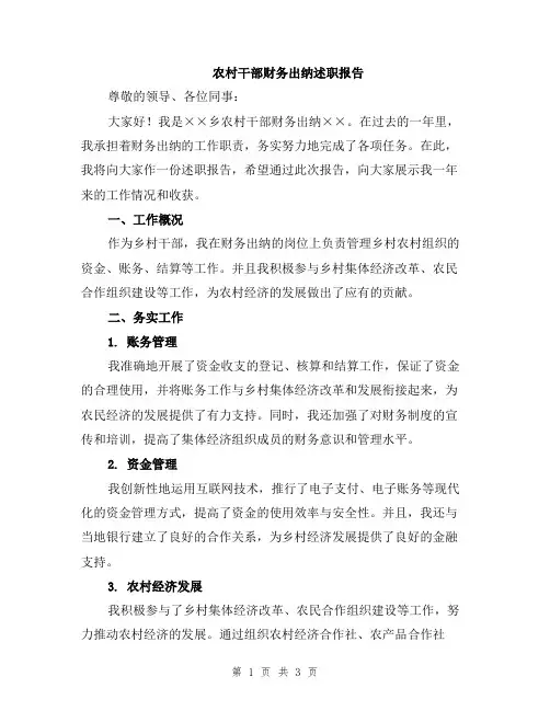 农村干部财务出纳述职报告