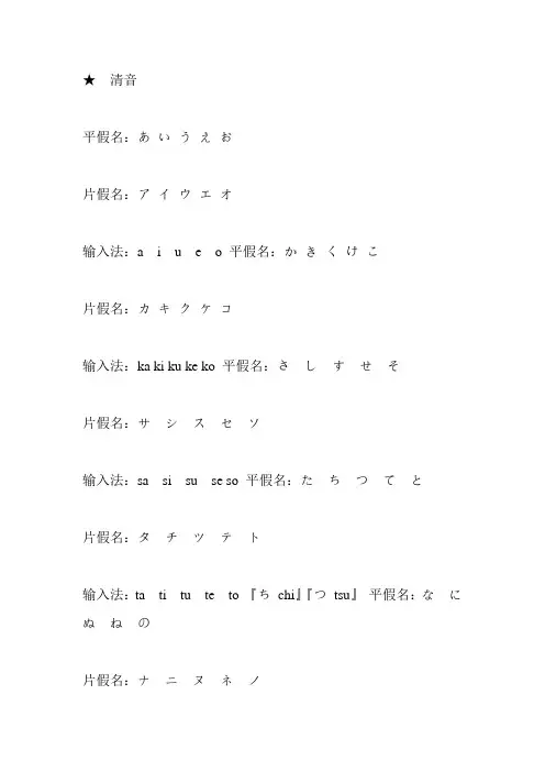 日文输入法键盘对照