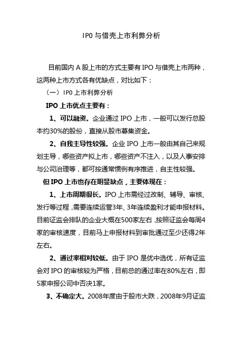 IPO与借壳上市利弊