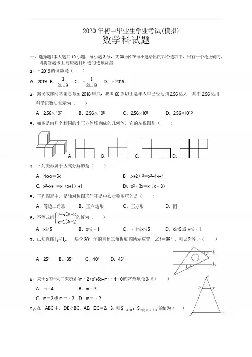 2020年中考模拟数学试卷