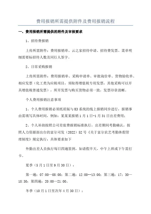 费用报销所需提供附件及费用报销流程