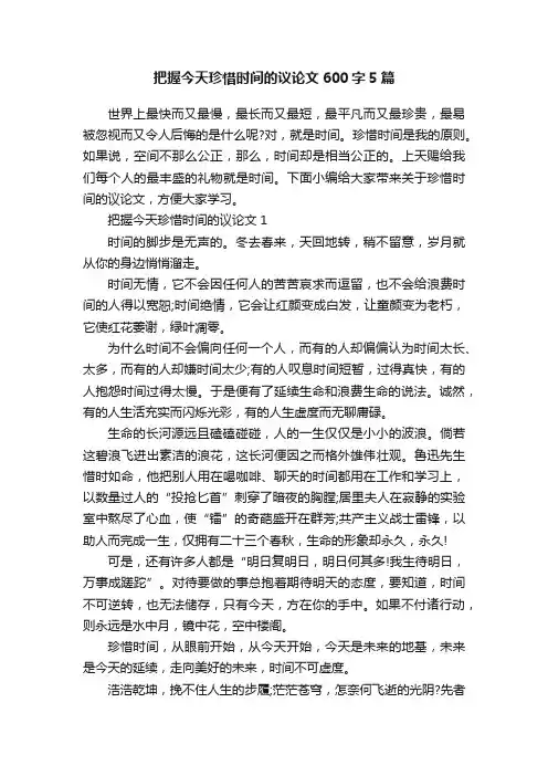 把握今天珍惜时间的议论文600字5篇