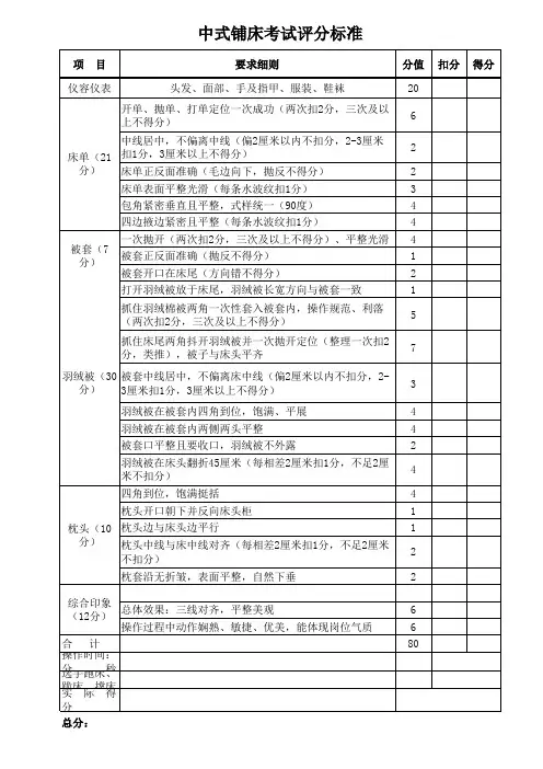 中式铺床评分标准