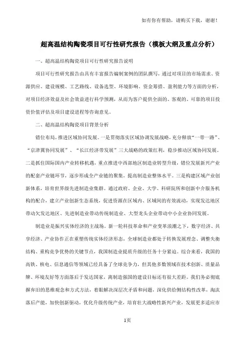 超高温结构陶瓷项目可行性研究报告模板大纲及重点分析
