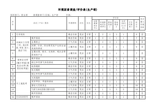 环境因素调查评价表(生产部)