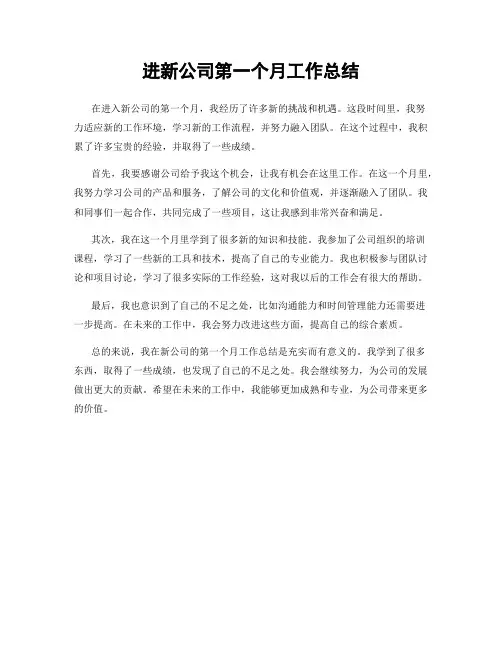 进新公司第一个月工作总结