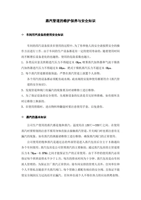 蒸汽管道的维护保养与安全知识