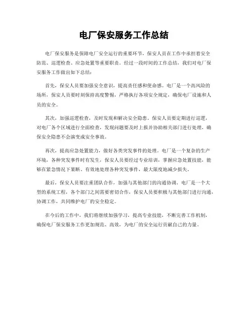 电厂保安服务工作总结