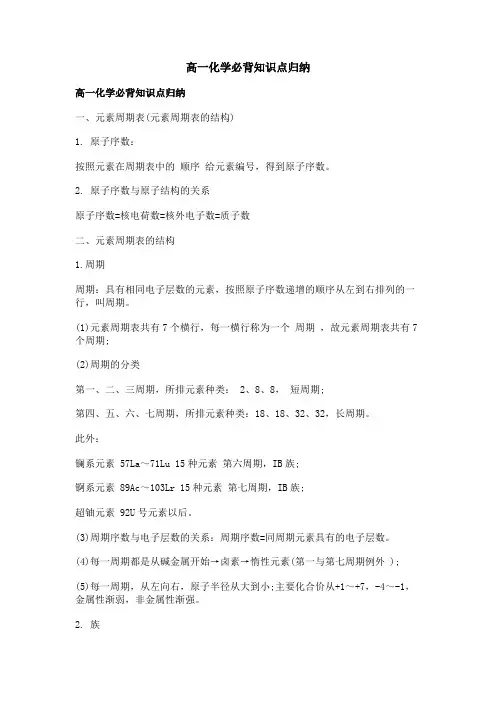 高一化学必背知识点归纳