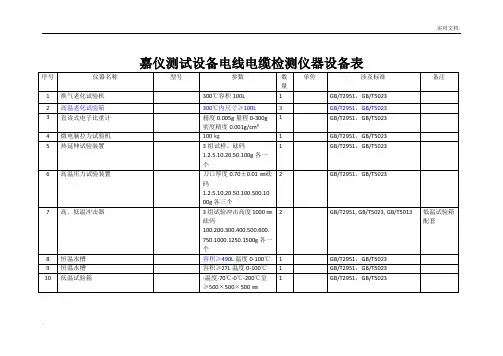 电线电缆检测仪器设备表