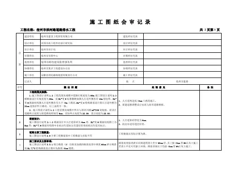 道路工程图纸会审记录