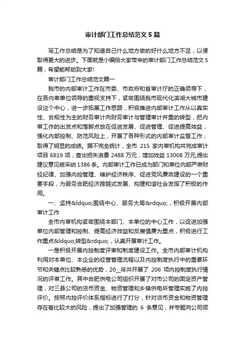 审计部门工作总结范文5篇