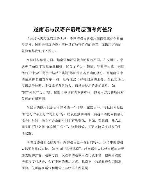 越南语与汉语在语用层面有何差异