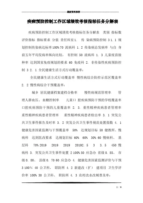 疾病预防控制工作区域绩效考核指标任务分解表