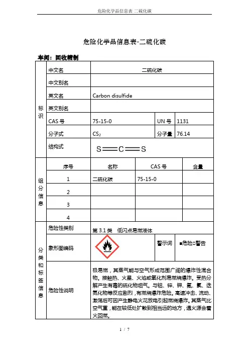 危险化学品信息表-二硫化碳