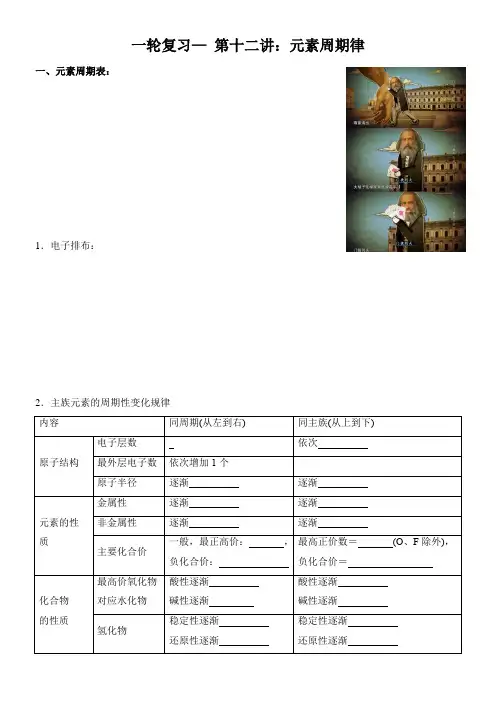 高中人教版化学一轮复习— 第十二讲元素周期律教师学生