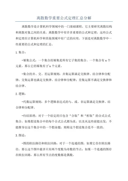 离散数学重要公式定理汇总分解