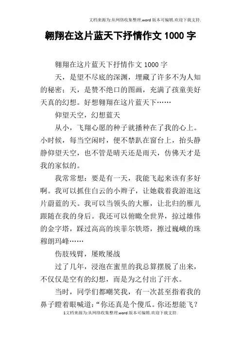 翱翔在这片蓝天下抒情作文1000字
