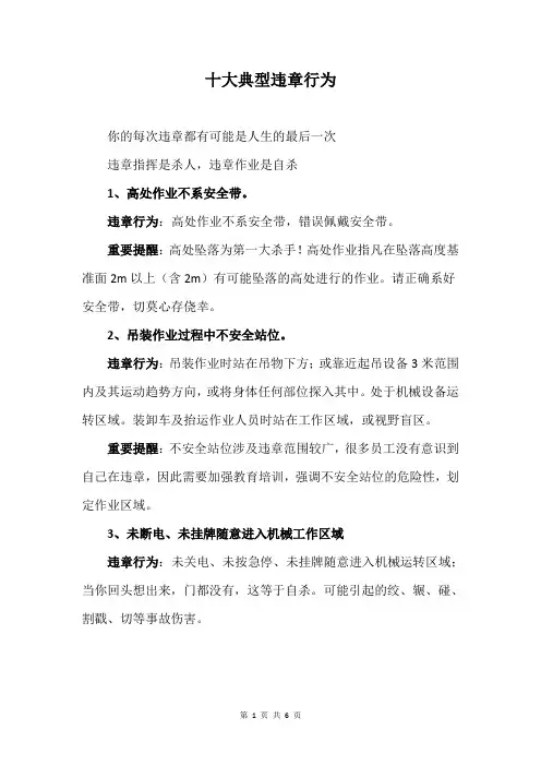 十大典型违章行为