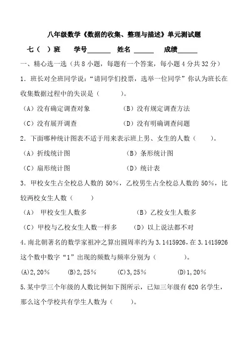 八年级数学第十章《数据的收集整理与描述》单元测试题含答案