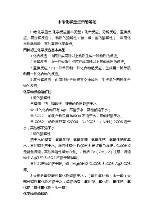 中考化学重点归纳笔记