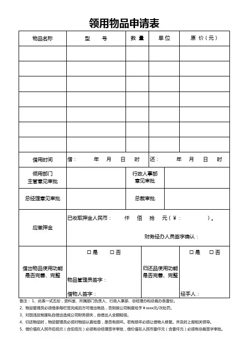 领用物品申请表