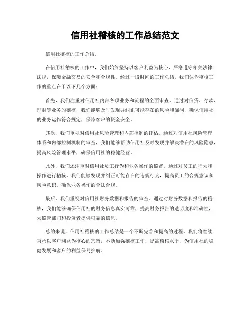 信用社稽核的工作总结范文