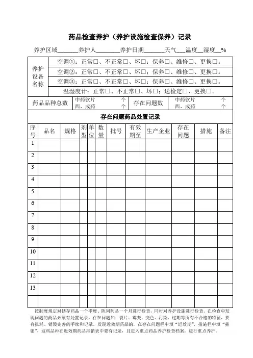 药品检查养护(养护设施检查保养)记录