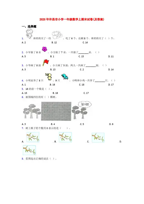 2020年许昌市小学一年级数学上期末试卷(及答案)