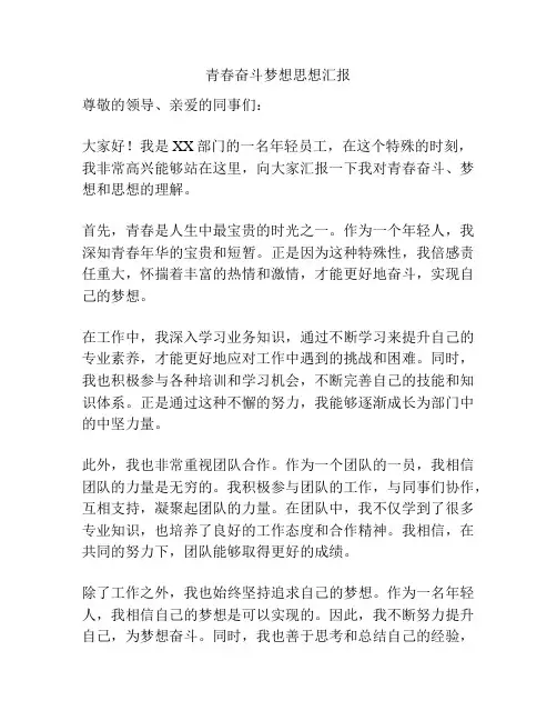 青春奋斗梦想思想汇报