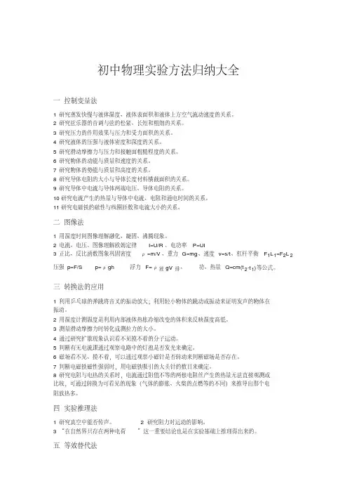 初中物理实验方法归纳（控制变量法、转换法、等效替代等）