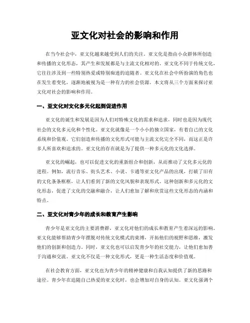 亚文化对社会的影响和作用