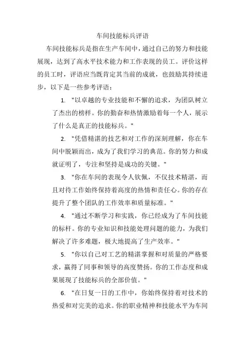 车间技能标兵评语