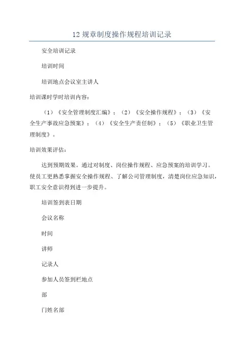 12规章制度操作规程培训记录