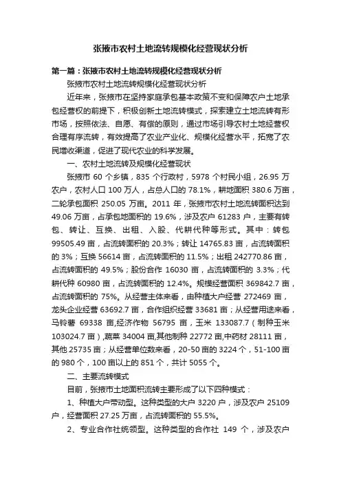 张掖市农村土地流转规模化经营现状分析