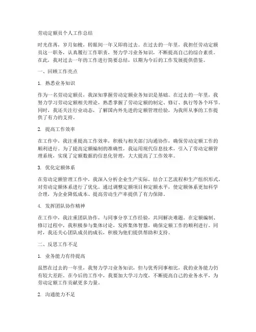 劳动定额员个人工作总结