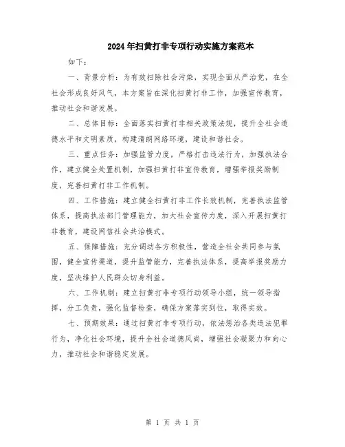 2024年扫黄打非专项行动实施方案范本