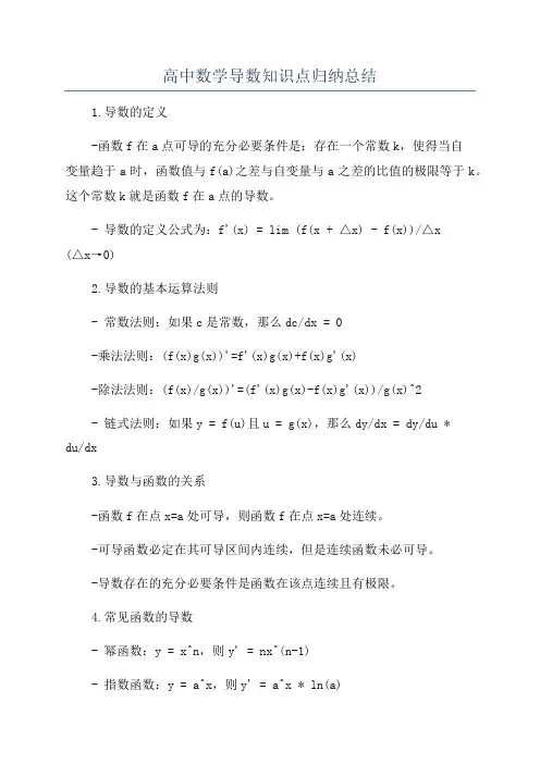 高中数学导数知识点归纳总结